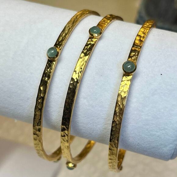 Julie Vos Gold Bangles Set of 3 Blue Stackable Bracelets Boho Layered dainty - Picture 8 of 11